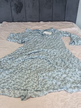 By The River Light Blue Floral Ruffle Tiered Dress